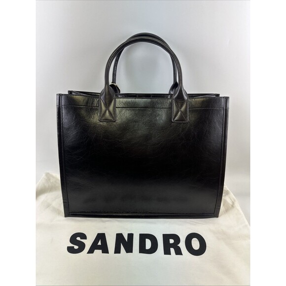 SANDRO Kasbah Large Tote Bag Smooth Leather Chocolat Brown Handbag Purse Snap - Picture 5 of 16